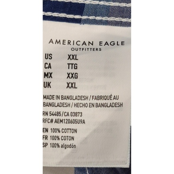 American‎ Eagle men's blue/white/tan plaid long sleeve button up shirt sz XXL - Picture 5 of 12